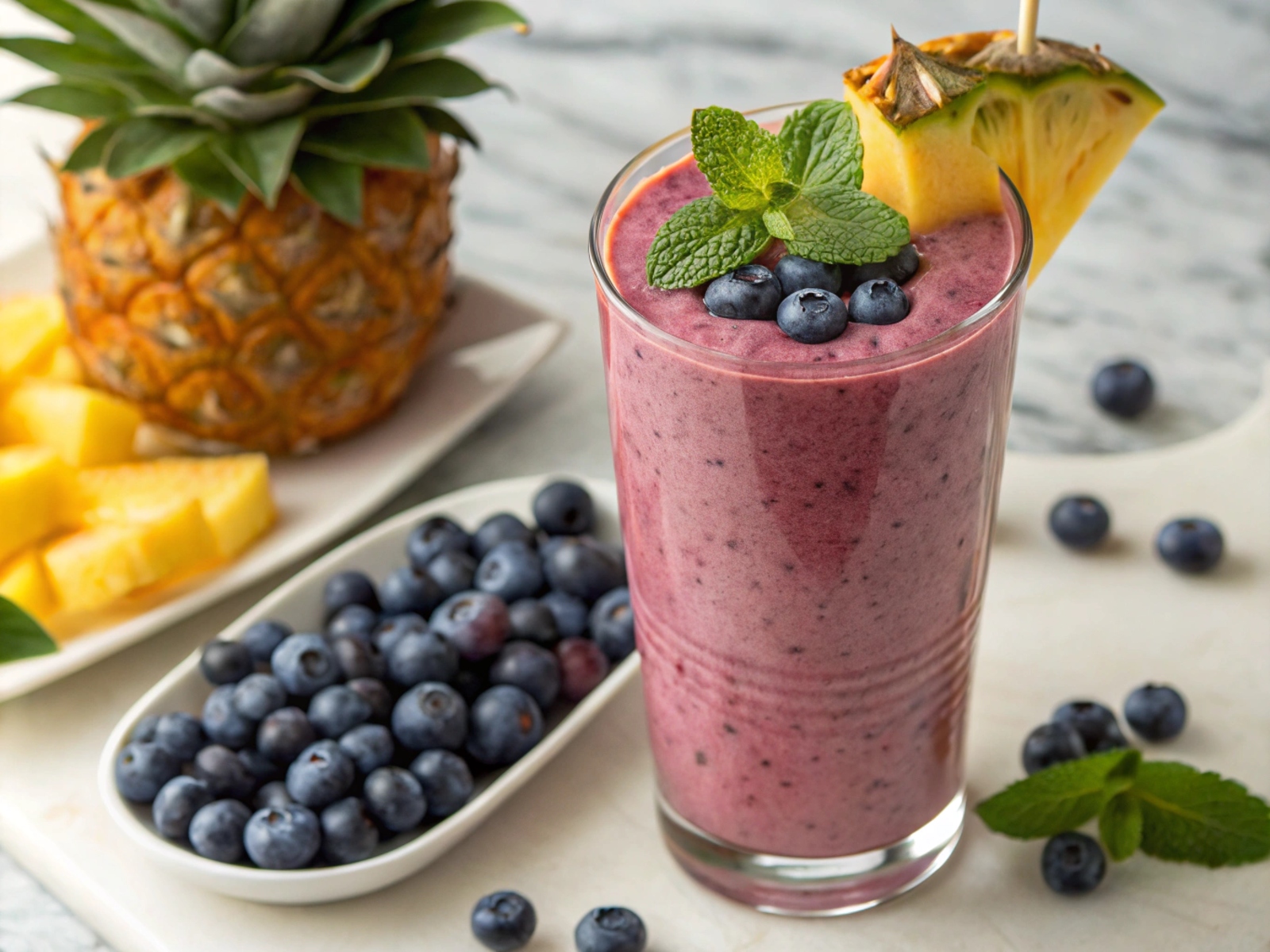 Berry smoothie with pineapple and blueberries